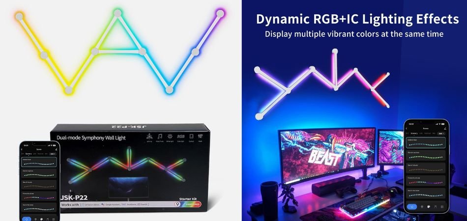 LED Smart Wall Lights, 9 Light Lines, 16M+ Colors