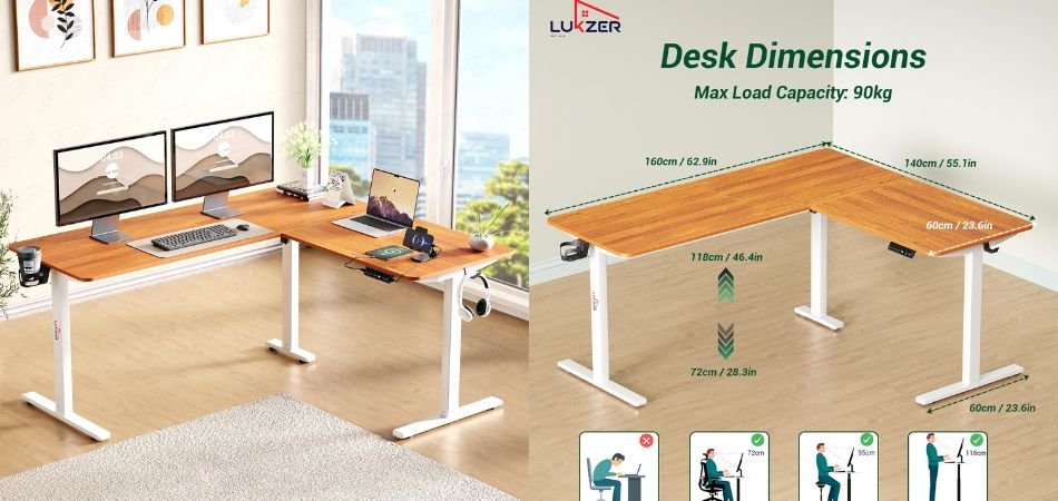 Lukzer L-Shape Electric Height Adjustable Desk